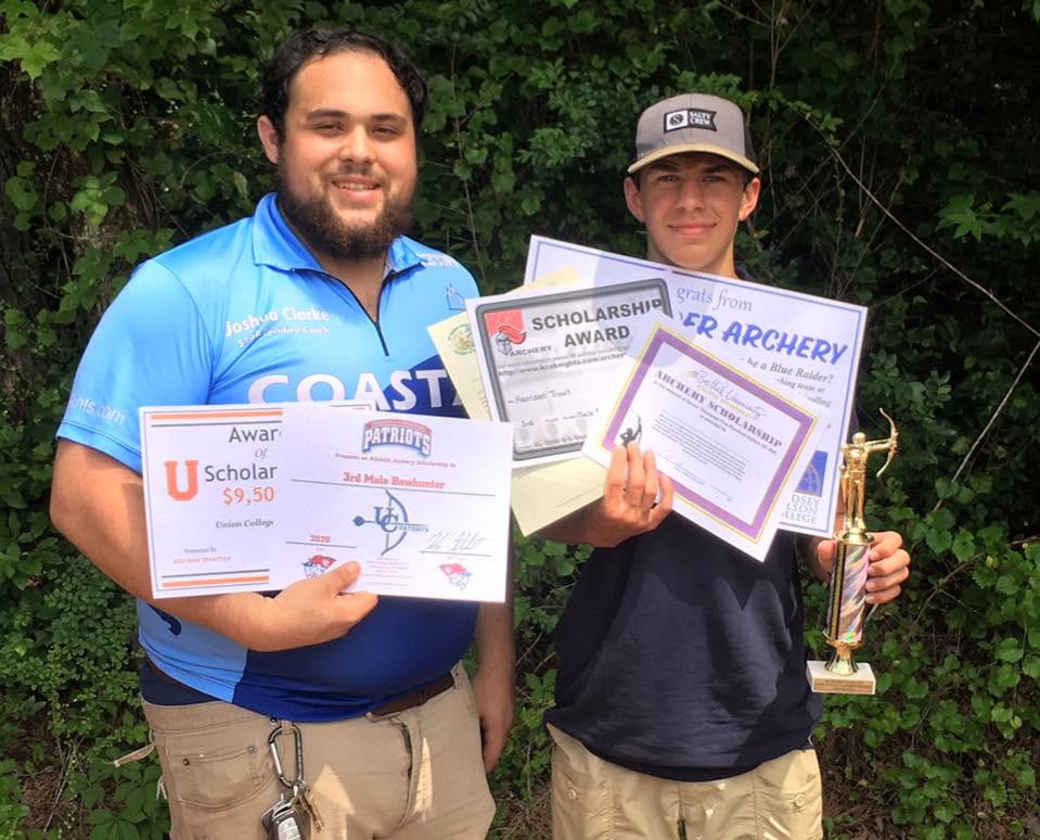 Harrison Trout and Coach Joshua Clarke with state tournament and scholarship awards